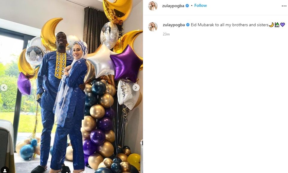 Paul Pogba dan Maria Zulay Salaues saat rayakan Idul Fitri. (Instagram/zulaypogba)