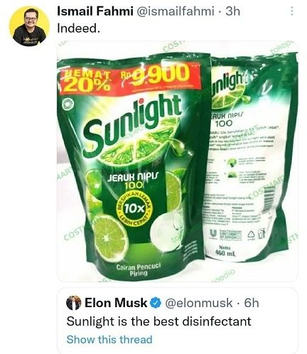 Elon Musk Nge-Tweet Soal Sunlight. (Twitter)