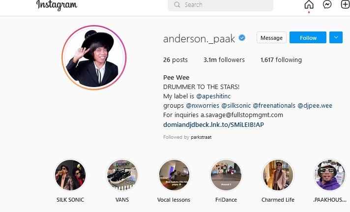 Musisi AS, Anderson Paak memasang foto Pak Tarno di akun Instagram-nya pada Rabu (4/5/2022). [Instagram/Pee Wee]