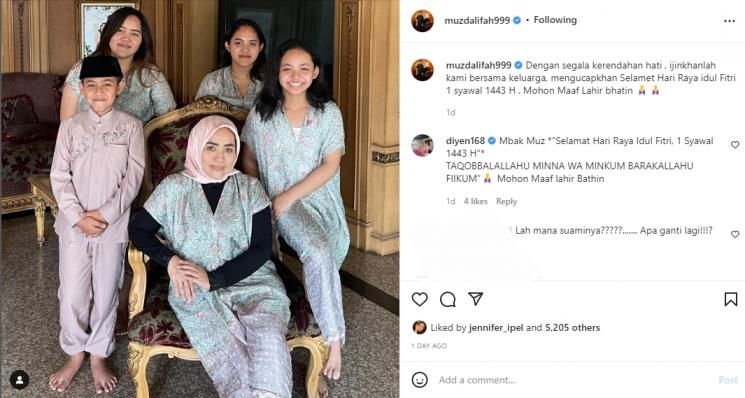 Muzdalifah saat rayakan Lebaran Idul Fitri 1443 Hijriah. [Instagram/muzdalifah999]