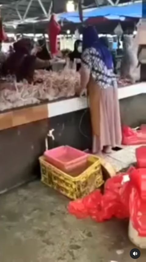 Video viral di media-media sosial, yang merekam seorang ibu pedagang memompa daging ayam utuh agar menggelembung montok sehingga harga jualnya naik. [Instagram]