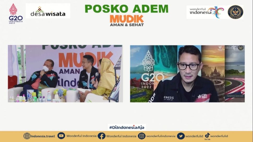 Menparekraf, Sandiaga Uno saat meninjau Posko Adem Mudik Aman dan Sehat #diindonesiaaja bersama Enesis Group di Rest Area KM 88A pada Minggu, (1/5/2022) secarra virtual. (Dok: Enesis Group)