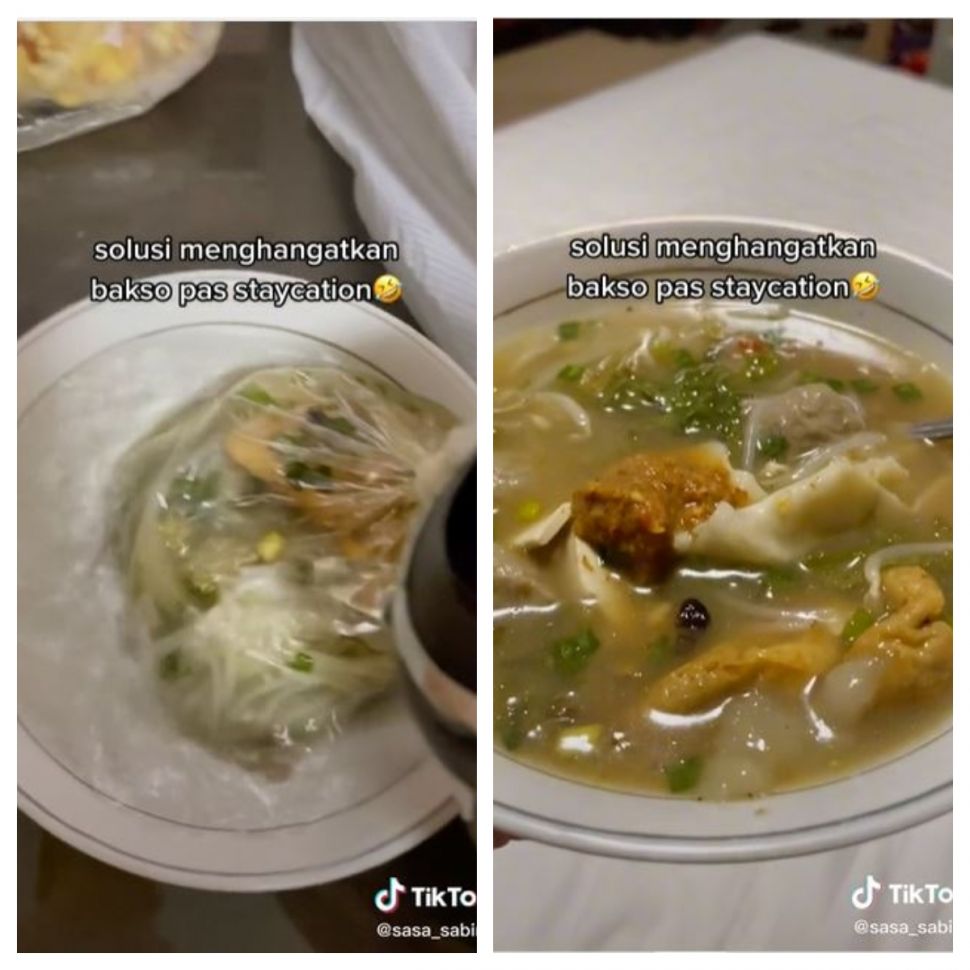 Menghangatkan bakso di hotel (TikTok @sasa_sabina)