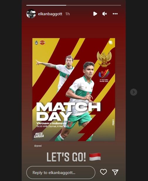 Elkan Baggott berikan dukungan untuk timnas Indonesia U-23. (Instagram/elkanbaggott)