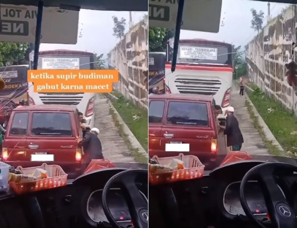 Sopir bus bersihkan kendaraan lain (Instagram/terangmedia)