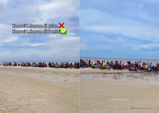 Viral Rombongan Pemotor Konvoi Lebaran di Pantai, Publik Geleng-geleng Kepala. (Instagram/jakarta.keras)