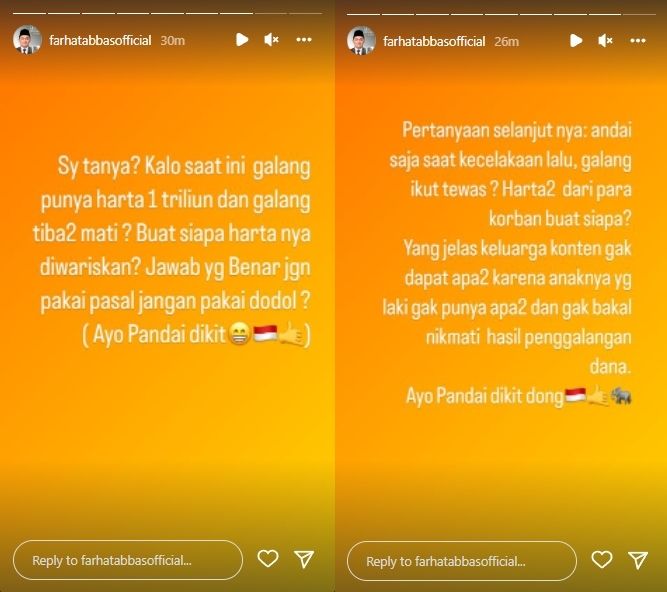 Farhat Abbas sindir keluarga Haji Faisal di Instagram Story.