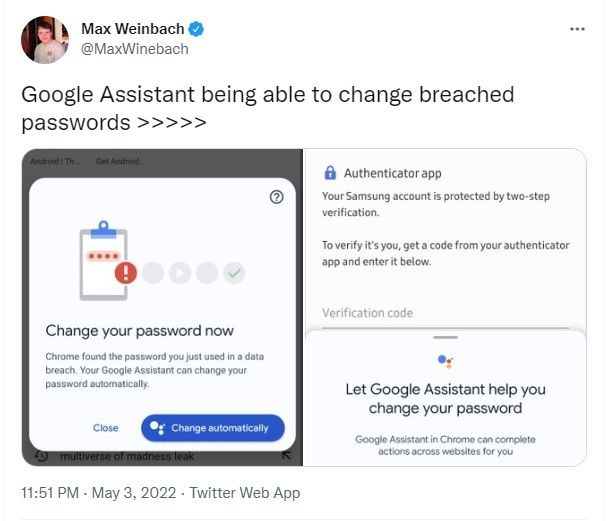 Fitur baru Google Assistant, ganti kata sandi. [Twitter]