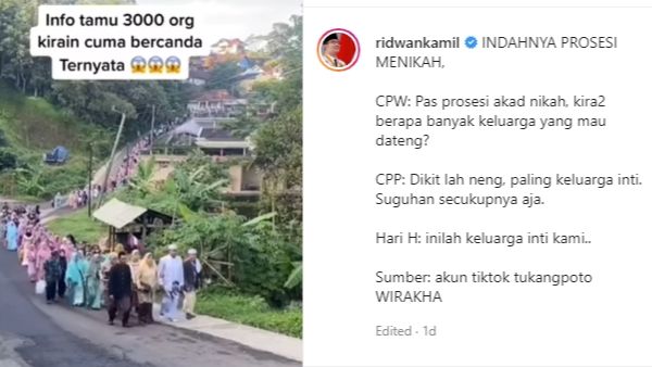 Ridwan Kamil Komentari Rombongan Keluarga Pengantin yang Mengular. (Instagram/@ridwankamil)