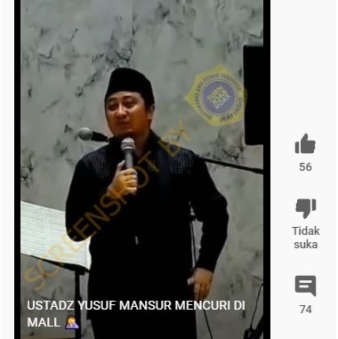 Foto tangkap layar dari video yang mengatakan Ustaz Yusuf Mansur mengajarkan mencuri di mall.