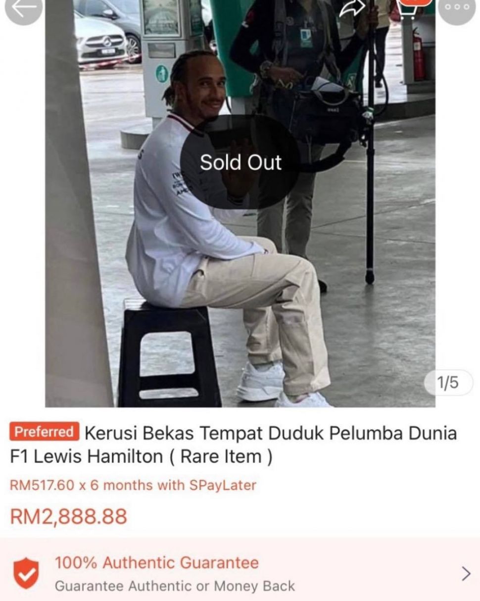 Viral Bangku Plastik yang Diduduki Juara Dunia F1 Lewis Hamilton Saat ke Malaysia Laku Rp 9,5 Juta di Shopee! (Dok: Istimewa)