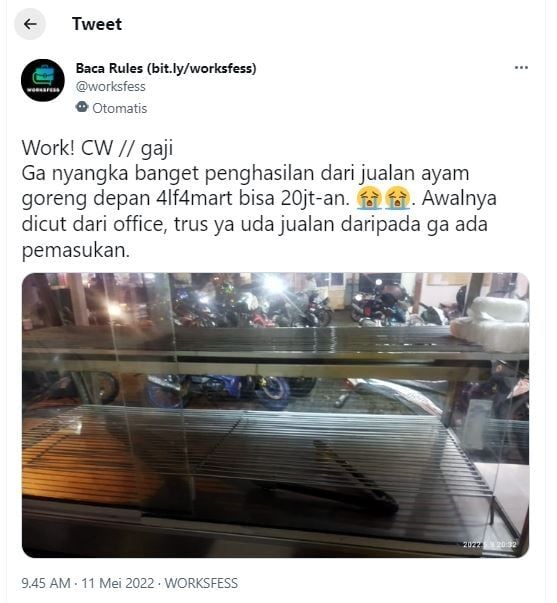 Penghasilan penjual ayam goreng kaki lima (Twitter @worksfess)