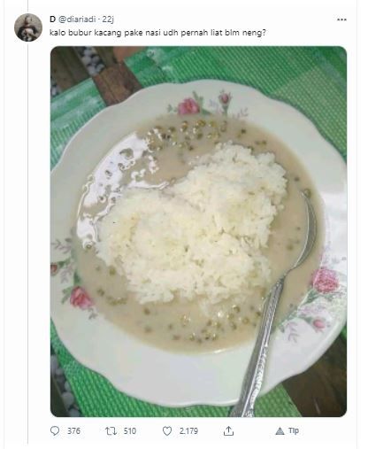 Bubur kacang hijau pakai nasi (Twitter @diariadi)