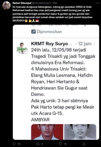 Ruhut Sitompul Semprot Roy Suryo. (Twitter/@ruhutsitompul)