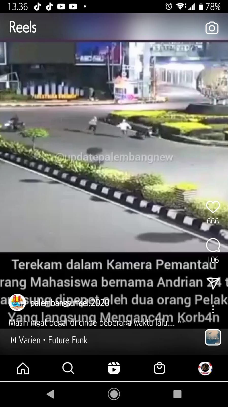 Video begal di Palembang  [instagram]