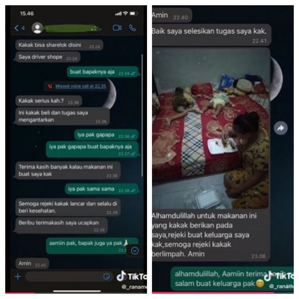 Memberi makanan pada driver ojol (TikTok @_ranamera)