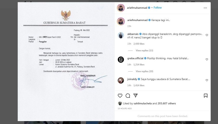 Unggahan Arief Muhammad [Instagram]