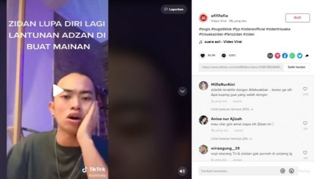 Zinidin Zidan saat diduga mempermainkan azan. [TikTok/@afififafia]