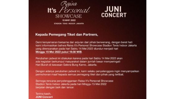 Fakta Konser Raisa It's Personal Showcase. (Instagram/@juni_concert)