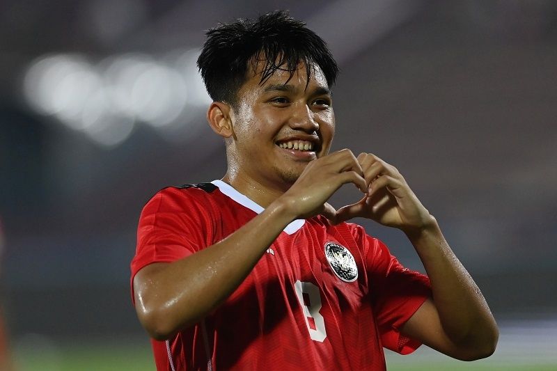 Pesepakbola Timnas Indonesia U-23, Witan Sulaeman berselebrasi usai mencetak gol. [ANTARA FOTO/Aditya Pradana Putra]