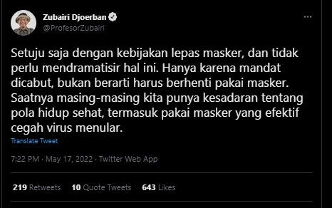 Cuitan Profesor Zubairi Djoerban (Twitter)