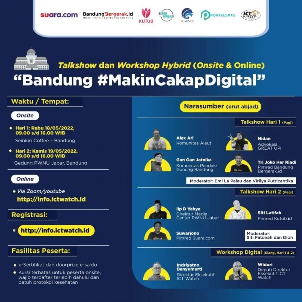 Poster rangkaian kegiatan literasi digital Bandung #MakinCakapDigital yang digelar 18-19 Mei 2022 di Bandung. [Suara.com]