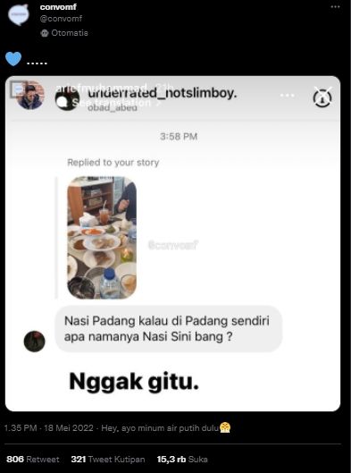 Bahas Soal Nasi Padang, Pertanyaan Warganet Ini Malah Bikin Arief Muhammad Ngelus Dada. (Twitter/@convomf)