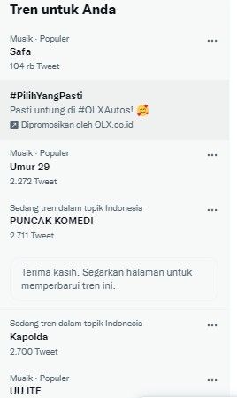 Safa jadi trending (Twitter)