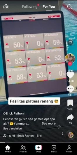 Erick Fathoni, atlet renang Indonesia, berbagi informasi terkait fasilitas yang didapatkan oleh timnas. (TikTok)