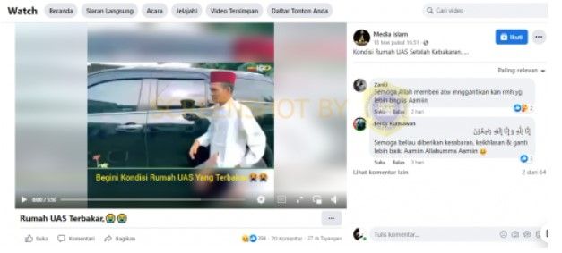 Unggahan sebut rumah UAS terbakar (Turnbakhoax.id)