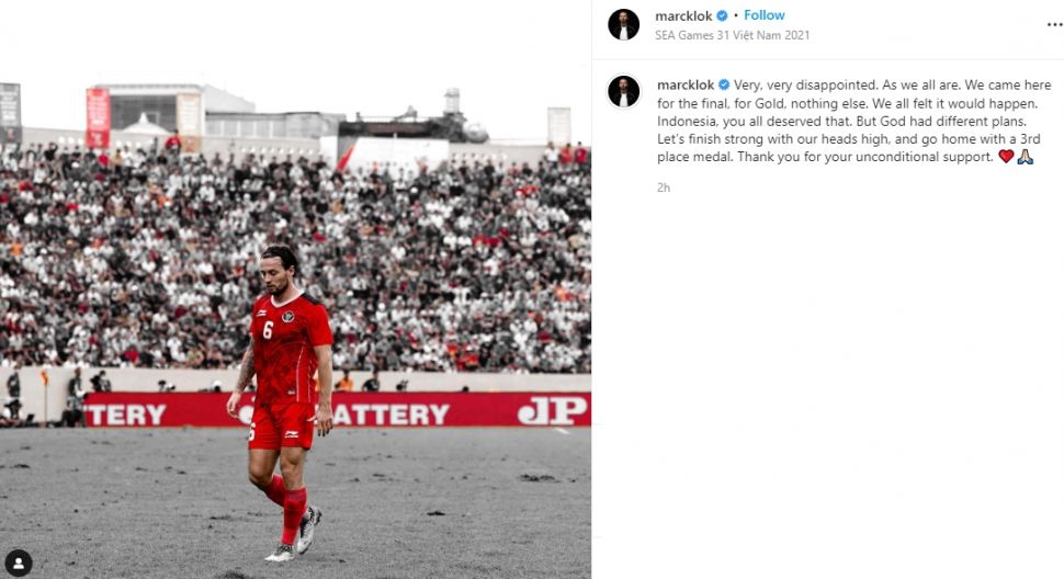 Marc Klok curhat usai timnas Indonesia U-23 kalah dari Thailand. (Instagram/marcklok)
