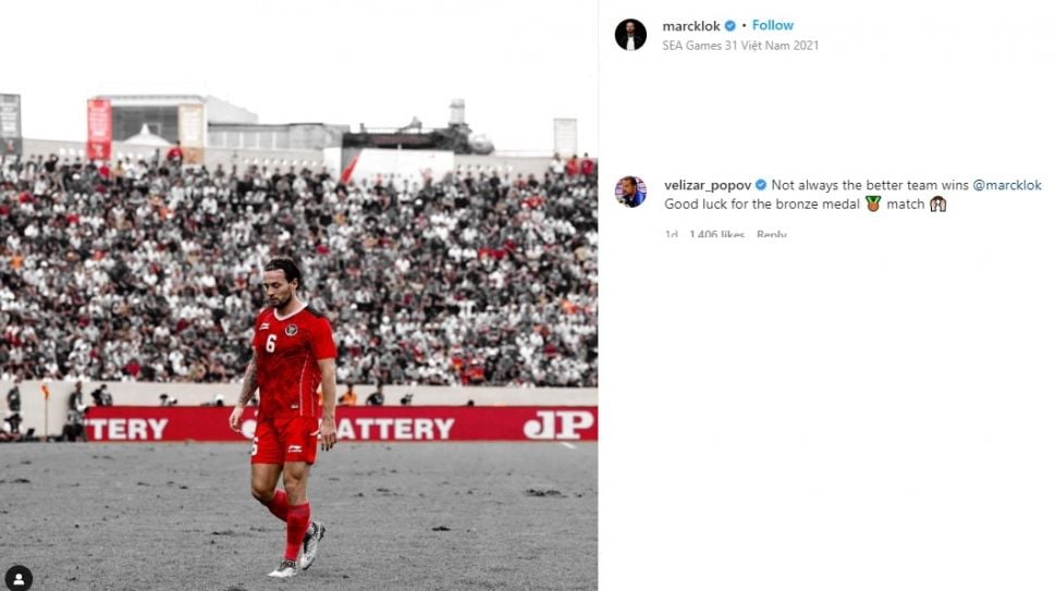 Dukungan pelatih Myanmar untuk timnas Indonesia U-23 di postingan Marc Klok. (Instagram/marcklok)