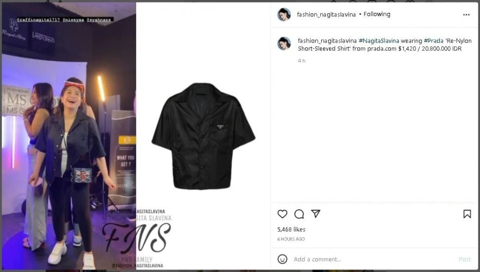 Harga Kemeja Hitam Nagita Slavina (instagram.com/fashion_nagitaslavina)