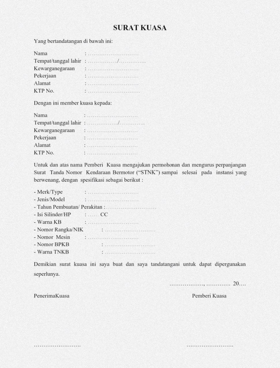 Cara Membuat Surat Kuasa Perpanjang Stnk Mobil Dan Sepeda Motor