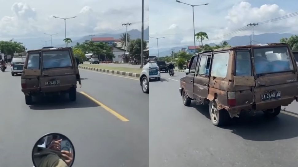 Mobil Kijang reyot melaju lewati jalan raya besar (Instagram/ @newdramaojol.id)