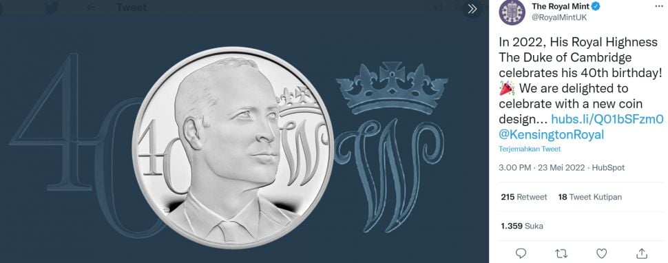 Royal Mint merilis koin bergambar wajah Pangeran William dengan desain botak yang banyak mendapatkan komentar dari warganet (Twitter/RoyalMintUK)