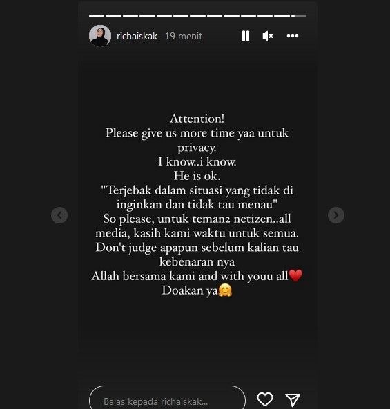 Pernyataan Richa Novisha soal sang suami, Gary Iskak yang kembali ditangkap dalam kasus narkoba. [Instagram]