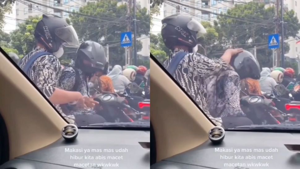 Dua orang pengendara sepeda motor main adu suit (Instagram/ @recehangokil)