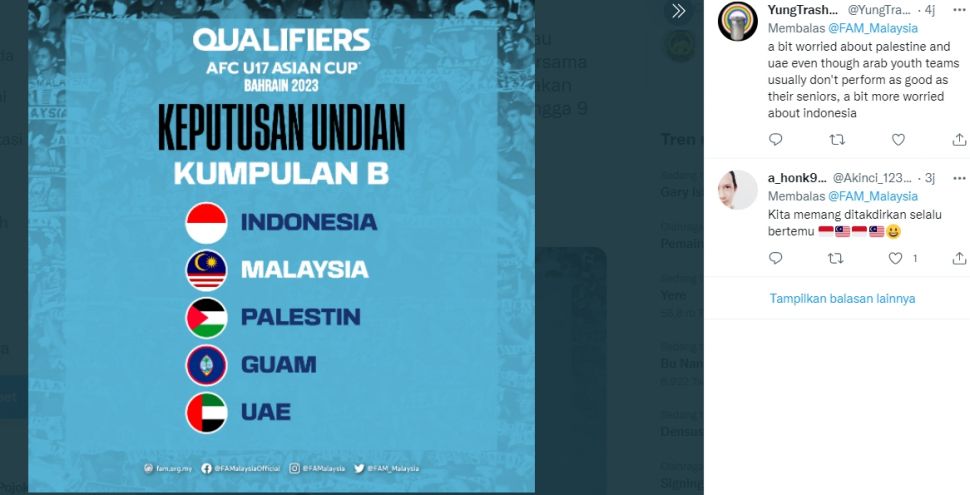 Indonesia dan Malaysia bertemu di Kualifikasi Piala Asia U-17 2023. (Twitter/@FAM_Malaysia)