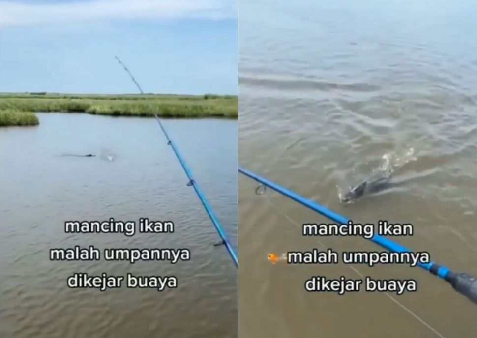 Niat Mancing Ikan, Umpan Malah Dikejar Buaya. (Instagram/kegoblokan.unfaedah)