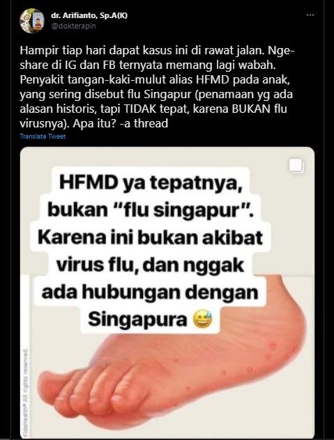 Utas tentang flu Singapura (Twitter/dokter Apin)