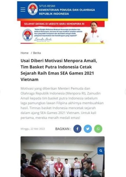 Artikel laman resmi kemenpora (Instagram/underc0ver)