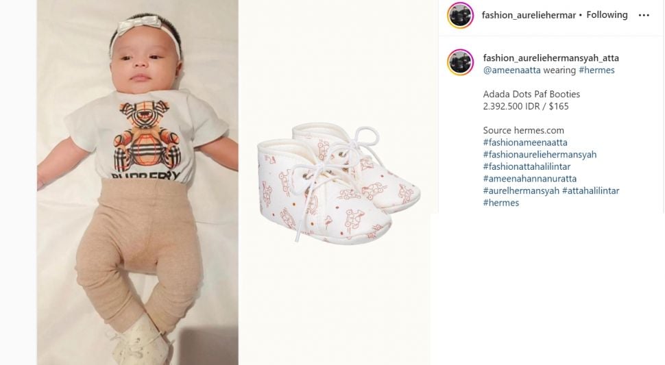 Sepatu yang dikenakan oleh Baby Ameena memiliki harga yang fantatis sampai Rp7 juta (Instagram/fashionaureliehermanysah_atta)