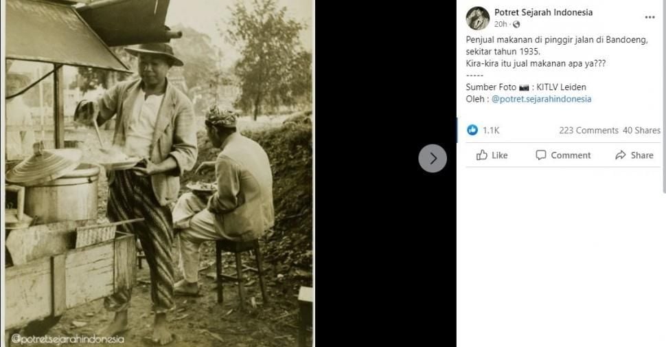 Penjual makanan di Bandung tahun 1935. (Facebook/ Potret Sejarah Indonesia)