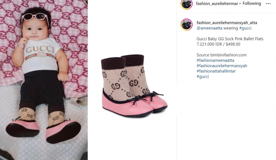 Sepatu yang dikenakan oleh Baby Ameena memiliki harga yang fantatis sampai Rp7 juta (Instagram/fashionaureliehermanysah_atta)