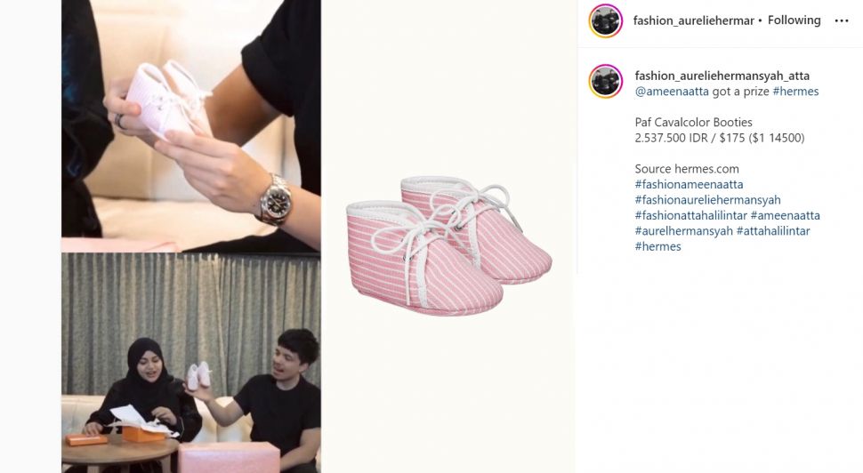 Sepatu yang dikenakan oleh Baby Ameena memiliki harga yang fantatis sampai Rp7 juta (Instagram/fashionaureliehermanysah_atta)