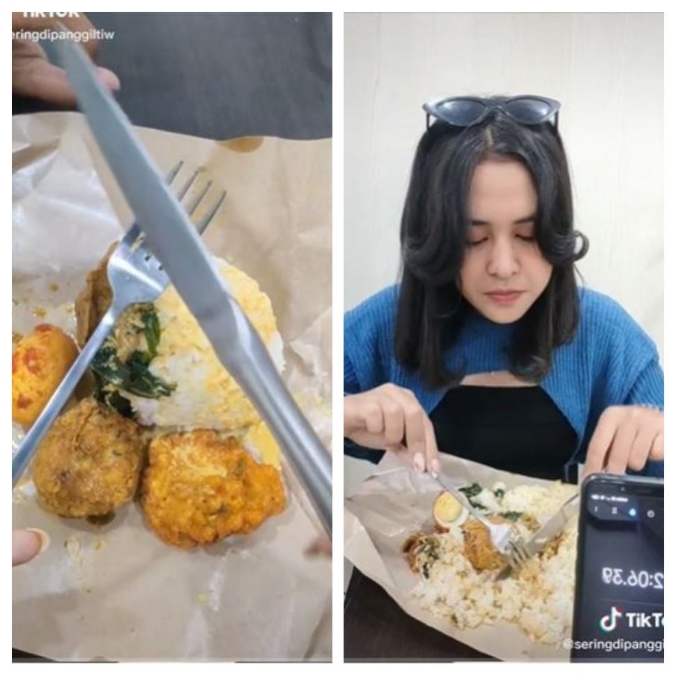 Makan nasi Padang dengan elegan (TikTok @seringdipanggiltiw)