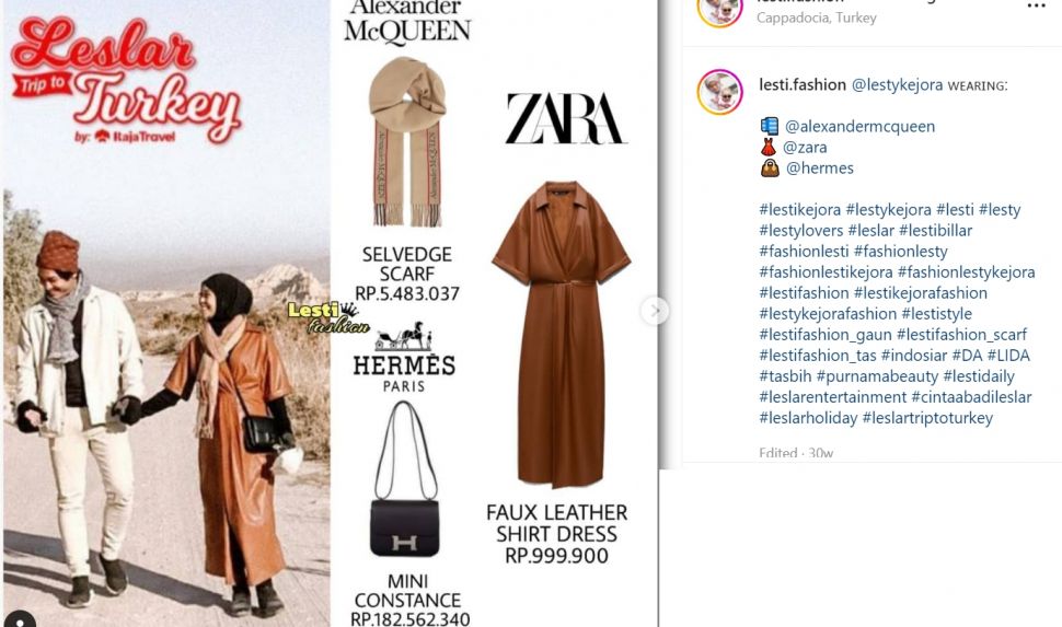 Intip tas Hermes milik Lesti Kejora yang harganya bikin melongo sampai ratusan juta rupiah (Instagram/lesti.fashion)