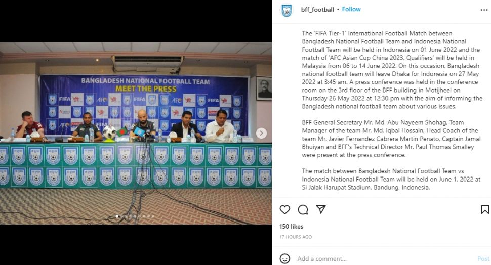 Bangladesh terbang ke Indonesia jelang melawan skuad Garuda di FIFA Matchday. (Instagram/bff_football)