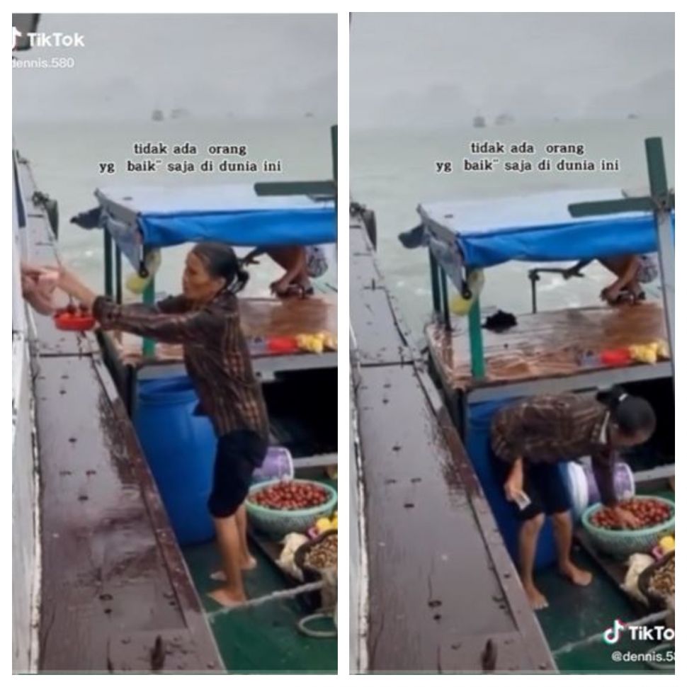 Penjual buah di laut kedinginan (TikTok @dennis.580)